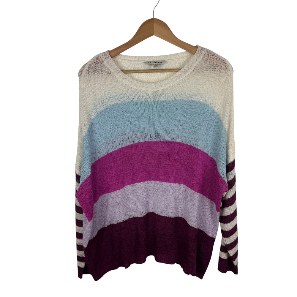 Davi & Dani Colorblock Striped Pullover Sweater Small Lightweight Knit Colorful